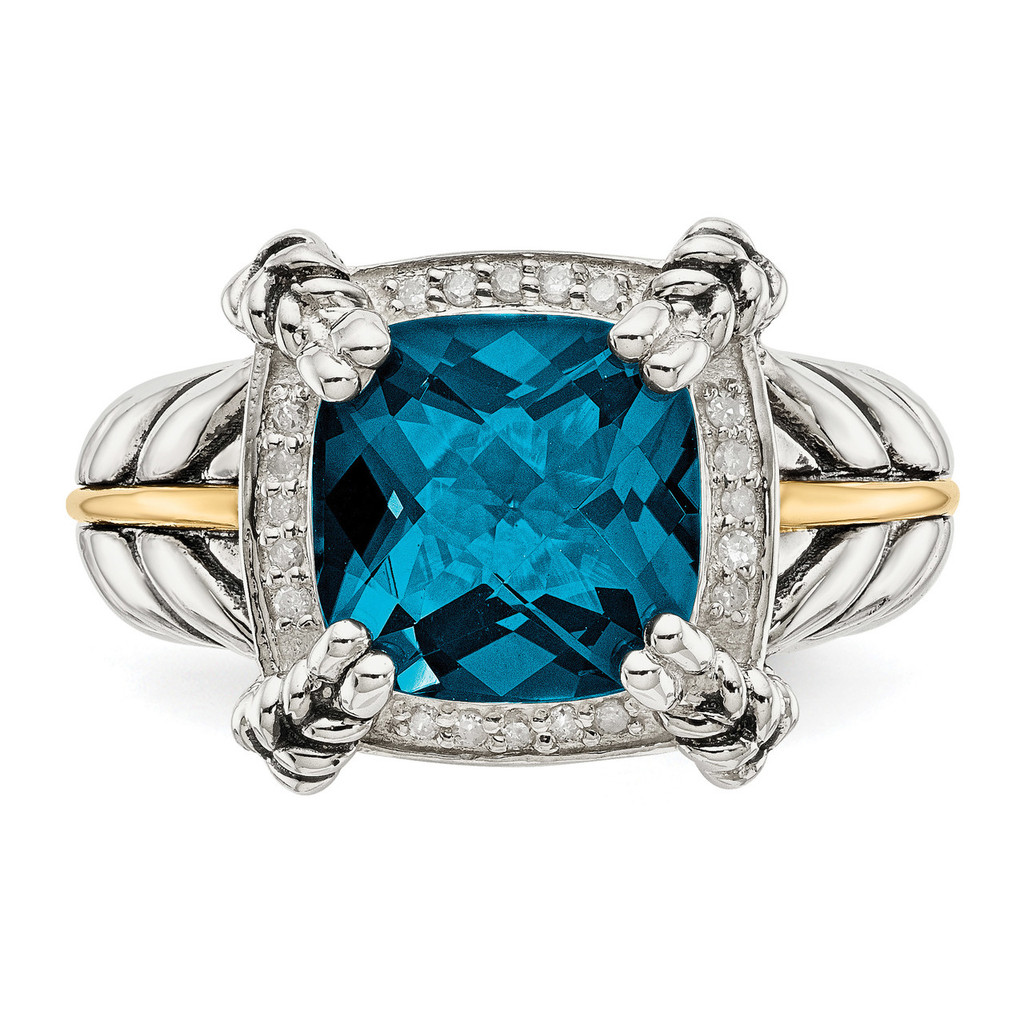 London Blue Topaz with Diamond Ring Sterling Silver & 14k Gold QTC1345