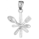 Fork Knife Spoon Charm Bracelet or Pendant Necklace in Yellow, White or Rose Gold DZ-6930 by Dazzlers