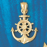 Ship Anchor with Wheel Pendant Necklace Charm Bracelet in Gold or Silver 1089 Ship Anchor with Wheel Pendant Necklace Charm Bracelet in Gold or Silver 1089