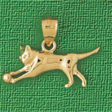 Playing Cat and Ball Pendant Necklace Charm Bracelet in Gold or Silver 1955