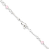 Pink Stone Polished Dolphin Children's Bracelet Sterling Silver QG2837-5