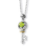 14k Gold Peridot and Diamond Key Necklace 17 Inch Sterling Silver QG2715-17