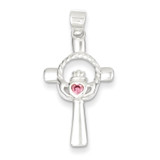 Pink Diamond Claddagh Cross Pendant Sterling Silver QP1136