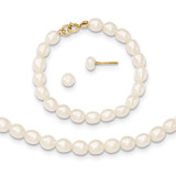 White Fresh Water Cultured Pearl 12 in. Necklace, 4 Bracelet & Earring Set 14k Gold XF401SET