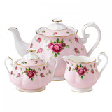 Royal Albert New Country Roses Pink 3-Piece Set Teapot, Sugar & Creamer