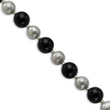 Sterling Silver 12mm Black Agate/10mm Fresh Water Cultured Silver Pearl Bracelet MPN: QH4512-8