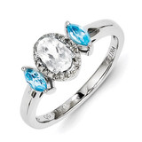 Sterling Silver White Topaz & Blue Topaz Diamond Ring MPN: QR4546BT-9