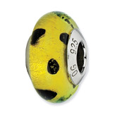 Sterling Silver Reflections Lime Green with Blk Dots Italian Murano Bead MPN: QRS2213