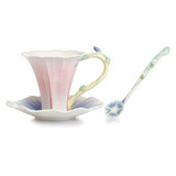 Franz Porcelain Les Jardin Morning Glory Flower Cup Saucer Spoon Set FZ02336