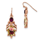 2470 Boutique Jewelry Fashion Dark Purple Crystal and Floral Decal Dangle Earrings Rose-tone by 1928 Jewelry MPN: BF186