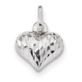 Diamond Cut Puffed Heart Charm Sterling Silver Rhodium Plated Polished MPN: QC9184