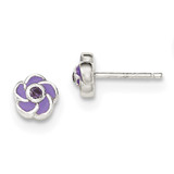 Purple CZ Enamel Flower Post Earrings Sterling Silver Polished MPN: QE12236