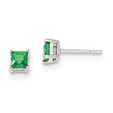 Green Glass Post Earrings Sterling Silver Polished MPN: QE12366