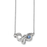 Blue Vibrant CZ Dove with 2 inch Extender Necklace 15.5 Inch Sterling Silver Platinum-plated MPN: QG4332-15.5
