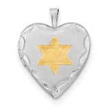 20mm Gold-plated Star of David Heart Locket Sterling Silver Rhodium-plated MPN: QLS680, UPC: 191101361371