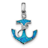 Blue Created Opal & CZ Anchor Pendant Sterling Silver Rhodium-plated MPN: QP4870