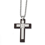 Solid Black Carbon Fiber with Diamond CZ Cross Necklace Stainless Steel Polished, MPN: SRN2418-22, UPC: 191101855030 by Chisel Jewelry