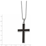 Black Carbon Fiber Inlay Cross 22 inch Necklace Stainless Steel Polished SRN309-22