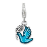 Blue Enameled Dove with branch Charm Sterling Silver by Amore La Vita MPN: QCC1143