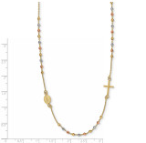 Sideways Cross Beaded Rosary Style Necklace 18 Inch 14k Tri-color Gold HB-LF1140-18