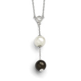 10-11Mm White & Black Shell Bead & CZ Necklace Sterling Silver QMJN102WB-18 UPC: 886774294148
