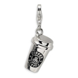 3-D Enameled To Go Coffee Cup Charm Sterling Silver QCC281