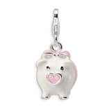 3-D Enameled Pig Charm Sterling Silver QCC394