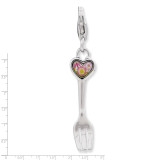 3-D Flower Heart Fork Charm Sterling Silver QCC788
