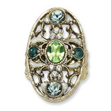 1936 Boutique Jewelry Fashion Green Clear & LightBlue Crystals Green Beads Stretch Ring Brass-tone BF1059