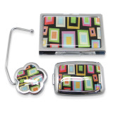 Mirror Pillbox and Handbag Hook In Geometric Design, MPN: GM12402, UPC: 788089135355
