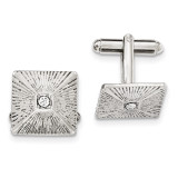 2248 Boutique Jewelry Fashion White Crystal Textured Square Cufflinks Silver-tone BF2745