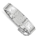 Rhodium Plated Textured with Safety Hinged Child's Bangle Sterling Silver MPN: QB820