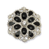 2293 Boutique Jewelry Fashion Black Enamel with Clear Crystal Stretch Ring Silver-tone BF814