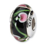 Black/Red Hand-Blown Glass Bead Sterling Silver, MPN: QRS708, UPC: 883957726182