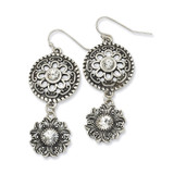 2301 Boutique Jewelry Fashion Double Drop Floral with Clear Glass Stones Dangle Earrings Silver-tone BF944