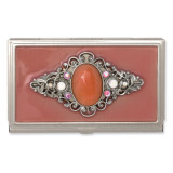 2320 Boutique Jewelry Fashion Steel Peach Enameled & Strawberry Qtz Business Card Holder GM3714