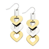 Yellow Ip-Plated & Polished Hearts Dangle Earrings Stainless Steel, MPN: SRE467, UPC: 191101003691