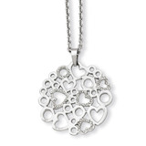 Polished & Cz Hearts Pendant Necklace Stainless Steel, MPN: SRN779, UPC: 886774194943