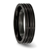Grooved Black Ip-Plated 6mm Brushed and Polished Band Titanium TB357-10.5