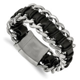 Chisel Black Leather Bracelet Stainless Steel Brushed and Polished, MPN: SRB2260-9