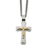 Chisel Yellow IP Crucifix Necklace Stainless Steel Brushed Polished, MPN: SRN2066-24, UPC: 191101646805