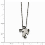 Antiqued and Polished with Crystals Cross Necklace Stainless Steel SRN1916-18