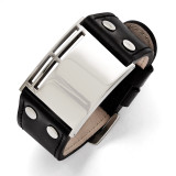Chisel Polished Black Leather Buckle Bracelet - Stainless Steel SRB1429