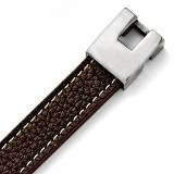 Chisel Polished Brown Leather Bracelet - Stainless Steel SRB1440