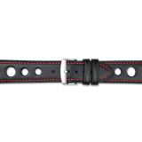 20mm Black Grand Prix Leather Red Stitch Silver-tone Buckle Watch Band , MPN: BAW372-20, UPC: