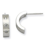 Chisel Synthetic Diamond Brushed & Polished Half Hoop Post Earrings - Stainless Steel SRE388
