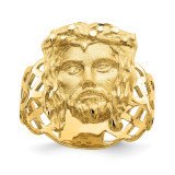 14k Gold Brushed & Polished Diamond-cut Jesus Head Ring, MPN: D4715, UPC: