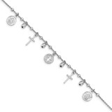 Sterling Silver Cross & Mary Charm with 1in .ext Bracelet, MPN: QG4833-7.5, UPC: