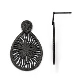 Chisel Polished Laser Cut Black IP-plated Post Dangle Earrings - Stainless Steel SRE825