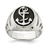 Sterling Silver Rhodium-plated Antiqued Plated Anchor Ring, MPN: QR6834, UPC: